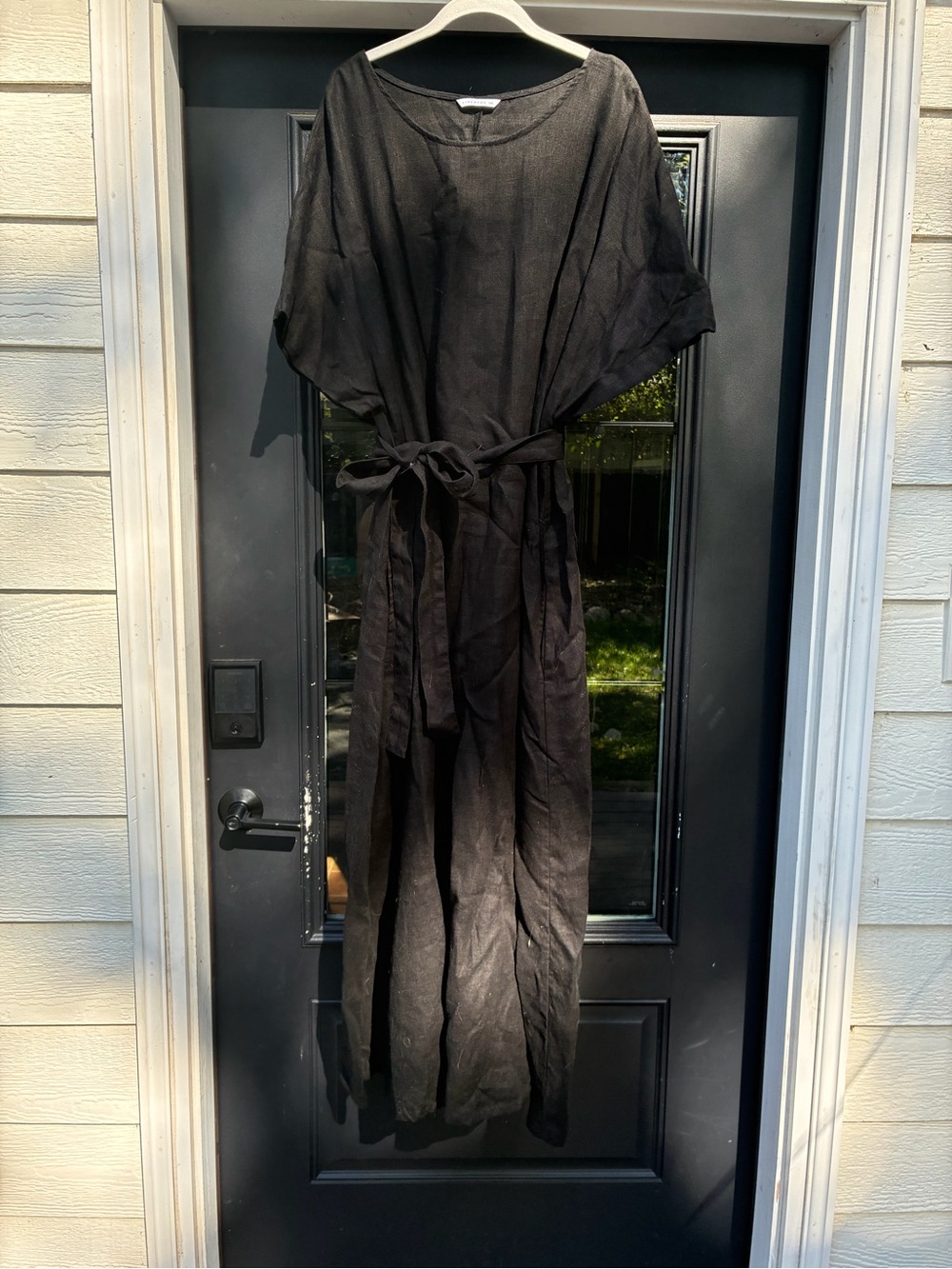 Linenfox Black Linen Tie-Waist Maxi Dress